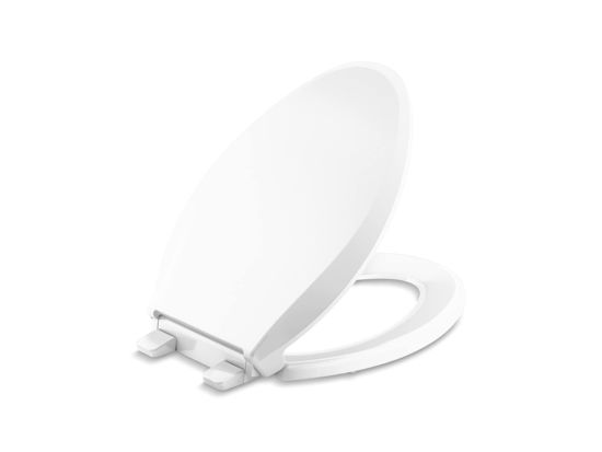 Picture of KOHLER 4636-RL-0 Cachet ReadyLatch Elongated Toilet Seat, Quiet-Close Lid, Contoured Seat, Grip-Tight Bumpers and Installation Hardware, White, 18.04"L x 14.18"W