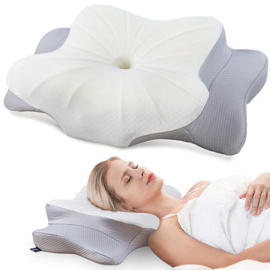 Picture of DONAMA Cervical Pillow for Neck and Shoulder,Contour Memory Foam Pillow,Ergonomic Neck Support Pillow for Side Back Stomach Sleepers with Pillowcase