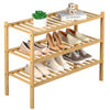 Picture of ROMGUAR CRAFT 3 Tier Bamboo Shoe Rack for Closet Free Standing Wood Shoe Shelf Storage Organizer for Entryway Small Space Stackable 27"x11"x20" (Natural)