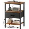 Picture of SUPERJARE Nightstand with Charging Station, Bed Side Table with Adjustable Fabric Drawer, Night Stand for Bedroom, 3-Tier Storage End Table, for Living Room, Rustic Brown and Black