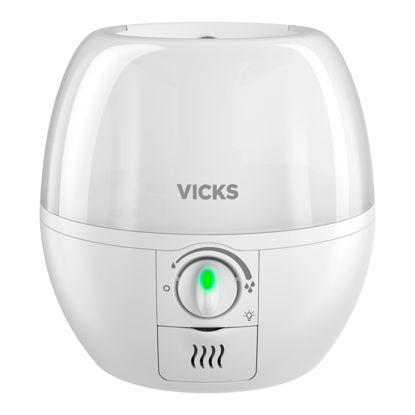 Picture of Vicks 3-in-1 SleepyTime Humidifier, No. 1 Brand Recommended by Pediatricians*. Cool Mist Humidifier with Night-Light, and Essential Oil Diffuser for Baby and Kids rooms. Visible Cool Mist, White.