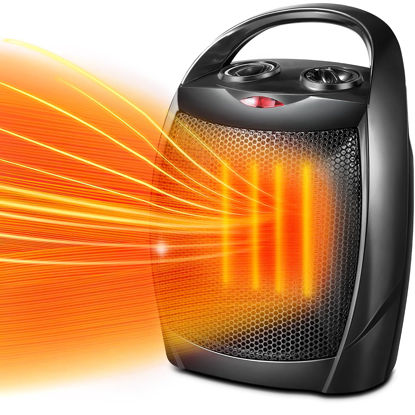 Picture of Kismile Small Electric Space Heater Ceramic Space Heater,Portable Heater Fan for Office with Adjustable Thermostat and Overheat Protection ETL Listed for Kitchen, 750W/1500W(Black)