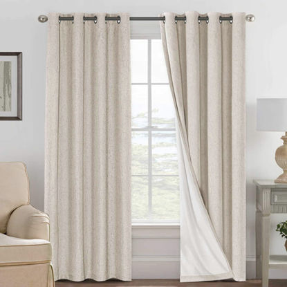 Picture of H.VERSAILTEX Linen 100% Blackout Curtains for Bedroom Full Light Blocking Curtains, Textured Window Curtains for Living Room 84 inch Grommet, Energy Efficient Curtains White Liner(2 Panels, Natural)