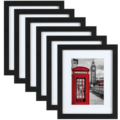 Picture of PEALSN 8x10 Picture Frame Set of 6, Display Picture 5x7 with Mat or 8x10 Without Mat, Black Woodgrain