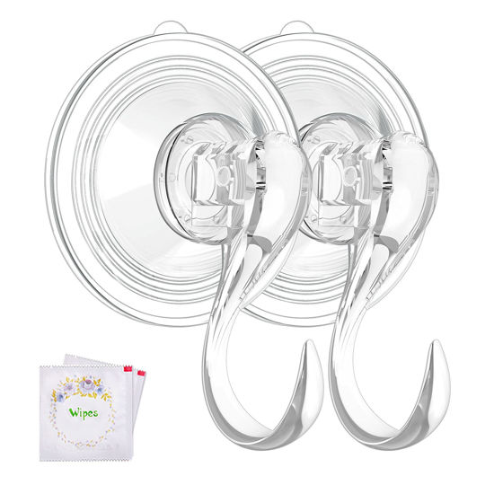 Picture of VIS'V Wreath Hanger, Large Clear Heavy Duty Suction Cup Wreath Hooks with Wipes 22 LB Removable Strong Window Glass Door Suction Cup Wreath Holder for Halloween Christmas Wreath Decor 2 Pcs