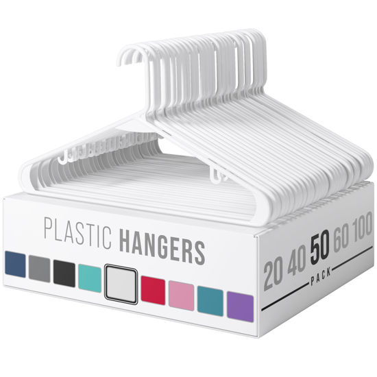 Picture of Neaterize Clothes Hangers 50 Pack White - Plastic Hangers - Ganchos Colgar Ropa