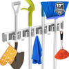 Picture of reliahom Broom Holder Mop Hanger Wall Mount Metal Organization Garage Storage System Garden Kitchen Tool Organizer (4 Racks with 5 Hooks, Silver)