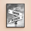Picture of Personalized Canvas Vintage Street Sign For Couples, Crossroads Street Sign Best Gift For Сouple, Custom Name And Date Vintage Street Sign Canvas Poster Print, Wedding Street Art Canvas Or Poster #1