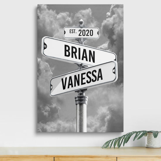 Picture of Personalized Canvas Gifts For Couples - Custom Vintage Street Sign Name And Date Canvas Poster Print, Christmas Gifts, Valentines Day, Wedding Gift - Gift Wrapping Available (Style 1)