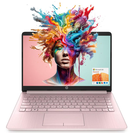 Picture of HP Portable Laptop (Include 1 Year Microsoft 365), 14’’ HD Display, 16GB RAM, 64GB eMMC, Intel Quad-Core N4120, Student and Business, Webcam, HDMI, Wi-Fi, RJ-45, Windows 11 Home, Pink