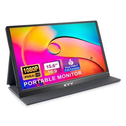 Picture of KYY Portable Monitor 15.6'' 1080P FHD USB-C Laptop Monitors w/Smart Cover & Dual Speaker, HDMI Computer Display IPS HDR External Gaming Monitor for PC Phone Mac Xbox PS4 Switch[Upgraded]