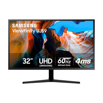 Picture of Samsung 32" UJ59 Series 4K UHD (3840x2160) Computer Monitor, HDMI, Display Port, Eye Saver/Flicker Free Mode, Game Mode, Slim Bezels, AMD FreeSync, LU32J590UQNXZA, Black