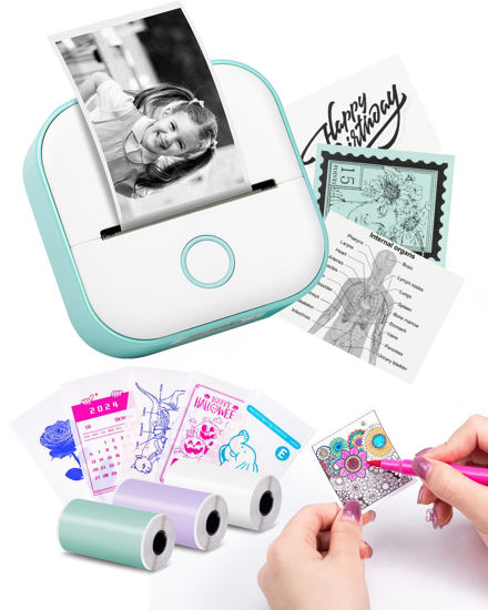 Picture of Memoking Sticker Printer - T02 Mini Printer Portable Thermal Printer Inkless Sticker Maker Machine Bluetooth Pocket Printer Phone Printer for Study Graphics, Anatomical Diagrams, Photos, Students