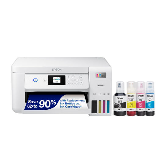 Picture of Epson EcoTank ET-2850 Wireless Color All-in-One Cartridge-Free Supertank Printer with Scan, Copy and Auto 2-Sided Printing - White, Medium