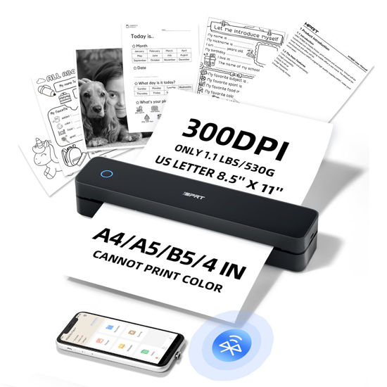 Picture of iDPRT Portable-Printer Wireless for Travel, 300DPI Inkless-Thermal-Small-Printer for Home Use, Office, Vehicles, Mobile Bluetooth Printer Supports 8.5" x 11" US Letter&A4&A5 Size, for Smartphone & PC
