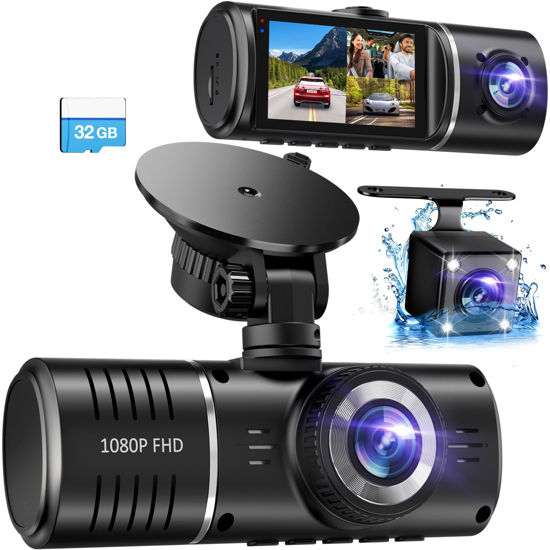Picture of SUVCON Dash Cam Front and Rear Inside, 3 Channel Dash Camera for Cars, 1080P Car Dash Cam, Triple Dash Cam, Dash Camera with 32GB Card, Loop Recording, HDR, G-Sensor, 24Hr Parking