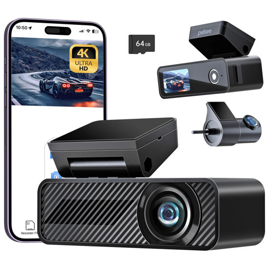 Picture of Pelsee P1 Duo 4K Dash Cam Front and Rear, 64GB SD Card, 4K+1080P Dual Dash Camera for Cars, Wi-Fi & App Control, 1.5’’IPS Display Car Camera, Voice Control, Night Vision, 24H Parking Mode, G-Sensor