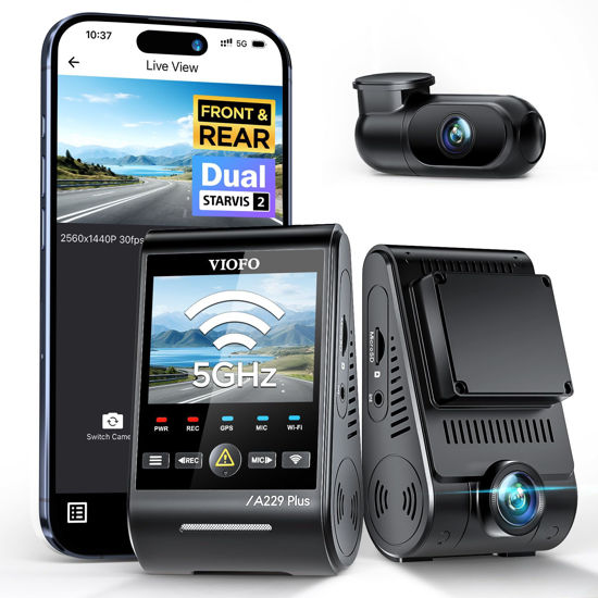 Picture of VIOFO A229 Plus Dash Cam Front and Rear, Dual STARVIS 2 Sensors, 2 Channel HDR, 1440P+1440P Voice Control Car Dash Camera, 5GHz Wi-Fi, Support 512GB Max, Voice Control, Ultra-Precise GPS