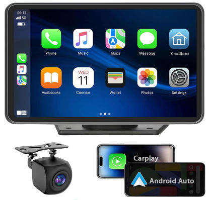 Picture of Apple Carplay Wireless Portable Touchscreen Car Stereo Bluetooth Voice Control 7" Apple Car Play & Android Auto Car Audio HD Screen with 1080p Backup Camera GPS Navigation/Mirror Link Fits All Cars
