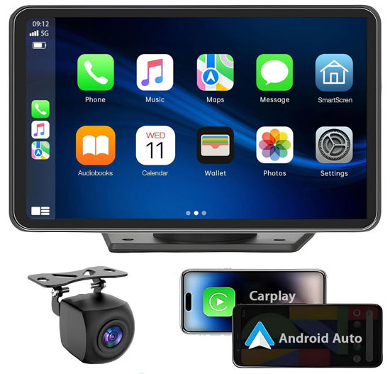 Picture of Apple Carplay Wireless Portable Touchscreen Car Stereo Bluetooth Voice Control 7" Apple Car Play & Android Auto Car Audio HD Screen with 1080p Backup Camera GPS Navigation/Mirror Link Fits All Cars