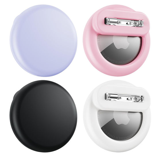 Picture of Air Tags-4 Pack Apple Kids Hidden Case, Airtag Tracker Holder with Invisible Pin, Anti Lost, for Kids, Elderly, Luggage, Clothing (Black White Pink Purple)