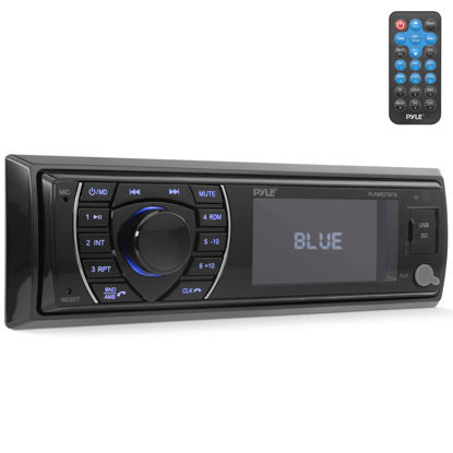 Picture of Pyle Bluetooth Marine Receiver Stereo - 12v Single DIN Style Boat In dash Radio Receiver System with Digital LCD, RCA, MP3, USB, SD, AM FM Radio - Remote Control, Wiring Harness - PLRMR27BTB (Black)