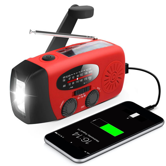 Picture of Emergency Hand Crank Radio with LED Flashlight for Emergency, AM/FM NOAA Portable Weather Radio with 2000mAh Power Bank Phone Charger, USB Charged & Solar Power for Camping, Emergency