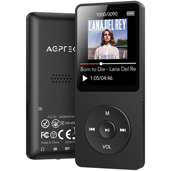 Picture of AGPTEK A02 MP3 Player with Bluetooth 5.3, 1.8 inch Screen Portable Music Player with Speaker, FM Radio, Voice Recorder, Supports Expanded Up to 128GB(Black, 32GB)
