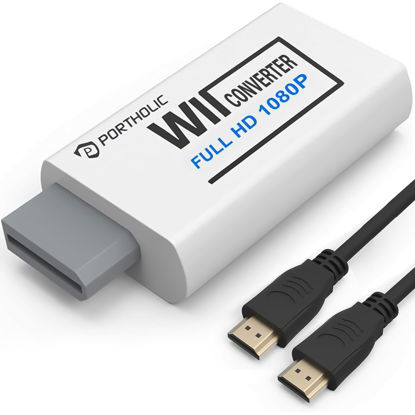 Picture of PORTHOLIC Wii to HDMI Converter 1080P for Full HD Device, Wii HDMI Adapter with 3,5mm Audio Jack&HDMI Output Compatible with Wii, Wii U, HDTV, Monitor-Supports All Wii Display Modes 720P, NTS