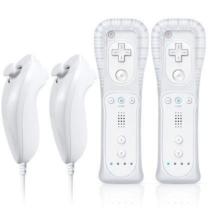 Picture of FASIGO Wii Remote with Nunchuck, Wii Controller with Nunchuck, Compatible with Nintendo Wii/Wii U, 2 Pack