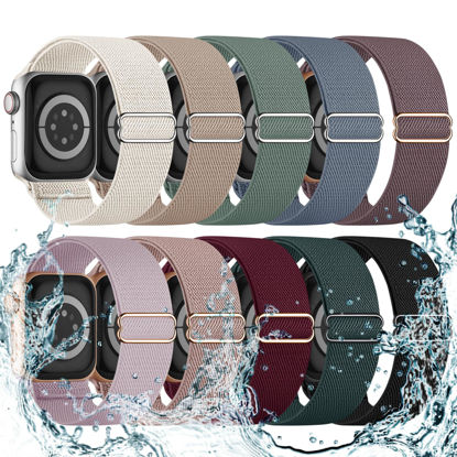 Picture of 10 Pack Stretchy Bands Compatible with Apple Watch Band 40mm 38mm 41mm 42mm 44mm 45mm 46mm 49mm Women Men, Water-Resistant Solo Loop Elastic Sport Straps for iWatch Series 10 9 8 7 6 5 4 3 SE Ultra