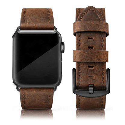 Picture of EDIMENS Leather Bands Compatible with Apple Watch 46mm 45mm 44mm 42mm(Series 1 2 3) Band Men Women, Vintage Genuine Leather Wristband Replacement Band Compatible for Apple Watch iwatch Series 10 9 8 7 6 5 4 SE