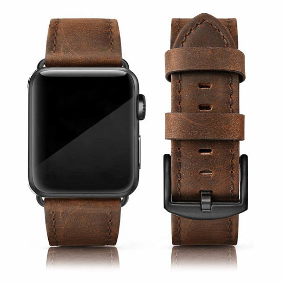 Picture of EDIMENS Leather Bands Compatible with Apple Watch 46mm 45mm 44mm 42mm(Series 1 2 3) Band Men Women, Vintage Genuine Leather Wristband Replacement Band Compatible for Apple Watch iwatch Series 10 9 8 7 6 5 4 SE