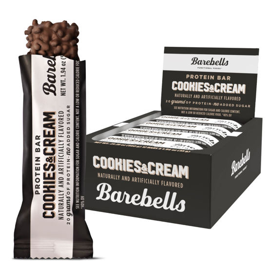 Picture of Barebells Protein Bars Cookies & Cream - 12 Count, 1.94 oz Bars - Protein Snacks with 20g of High Protein - Chocolate Protein Bar with 1g of Total Sugars - On The Go Protein Snack & Breakfast Bars