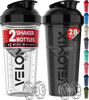 Picture of VELOMIX -2 Pack- 28 oz Protein Shaker Bottles for Protein Mixes - 2x Wire Whisk | Leak Proof Shaker Cups for Protein Shakes | Protein Shaker Bottle Pack | Shakers for Protein Shakes-Black&Transparent