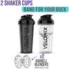 Picture of VELOMIX -2 Pack- 28 oz Protein Shaker Bottles for Protein Mixes - 2x Wire Whisk | Leak Proof Shaker Cups for Protein Shakes | Protein Shaker Bottle Pack | Shakers for Protein Shakes-Black&Transparent