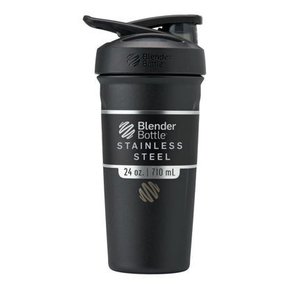 Picture of BlenderBottle Strada Shaker Cup Insulated Stainless Steel Water Bottle with Wire Whisk, 24-Ounce, Black