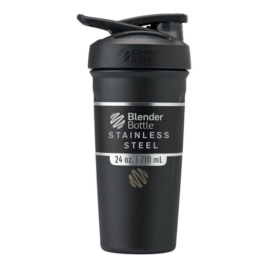 Picture of BlenderBottle Strada Shaker Cup Insulated Stainless Steel Water Bottle with Wire Whisk, 24-Ounce, Black