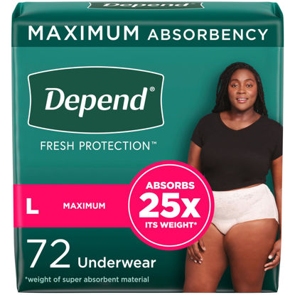 Picture of Depend Fresh Protection Adult Incontinence & Postpartum Bladder Leak Underwear for Women, Disposable, Maximum, Large, Blush, 72 Count (2 Packs of 36), Packaging May Vary