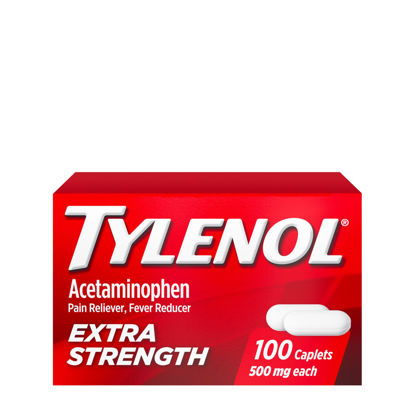 Picture of Tylenol Extra Strength Caplets with 500 mg Acetaminophen, Pain Reliever and Fever Reducer for Headache, Backache, Toothache & Minor Arthritis Pain Relief, 100 Count