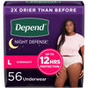 Picture of Depend Night Defense Adult Incontinence & Postpartum Bladder Leak Underwear for Women, Disposable, Overnight, Large, Blush, 56 Count (4 Packs of 14), Packaging May Vary