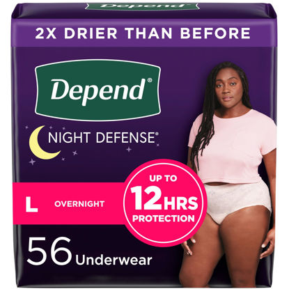 Picture of Depend Night Defense Adult Incontinence & Postpartum Bladder Leak Underwear for Women, Disposable, Overnight, Large, Blush, 56 Count (4 Packs of 14), Packaging May Vary