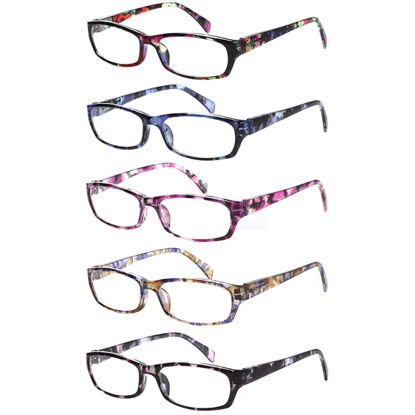 Picture of Kerecsen Reading Glasses 5 Pairs Fashion Ladies Readers Spring Hinge with Pattern Print Eyeglasses for Women (Mix Color -2, 2.50)
