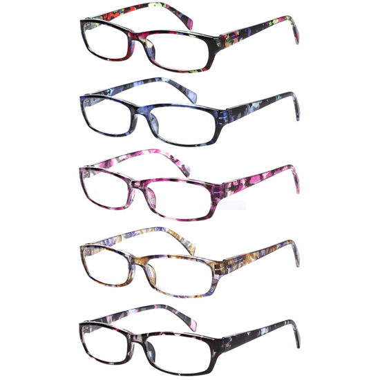 Picture of Kerecsen Reading Glasses 5 Pairs Fashion Ladies Readers Spring Hinge with Pattern Print Eyeglasses for Women (Mix Color -2, 2.50)