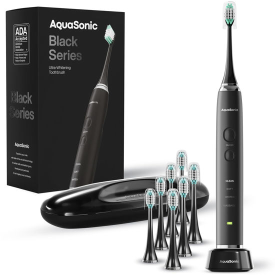 Picture of Aquasonic Black Series Ultra Whitening Toothbrush - ADA Accepted Electric Toothbrush- 8 Brush Heads & Travel Case - 40,000 VPM Electric Motor & Wireless Charging - 4 Modes w Smart Timer