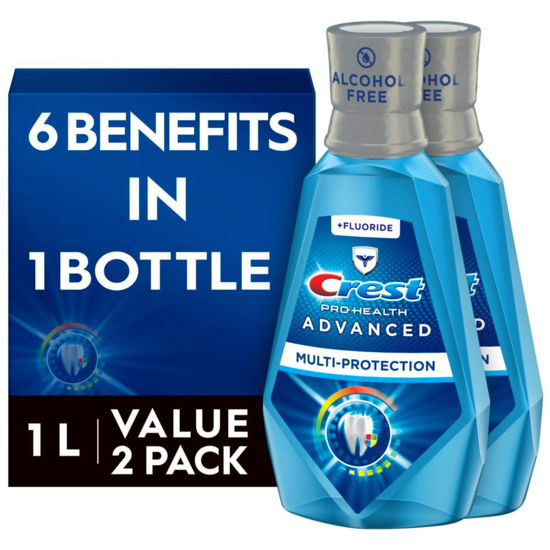 Picture of Crest Pro-Health Advanced Mouthwash, Alcohol Free, Multi-Protection, Fresh Mint, 1 L (33.8 fl oz), Pack of 2, Crest Mouthwash, Mouthwash Alcohol Free, Flouride Mouthwash
