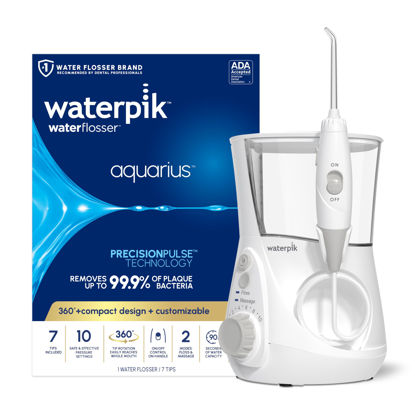 Picture of Waterpik Aquarius Water Flosser Professional For Teeth, Gums, Braces, Dental Care, Electric Power With 10 Settings, 7 Tips For Multiple Users And Needs, ADA Accepted, White WP-660, Packaging May Vary