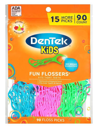 Picture of DenTek Kids Fun Flossers, Floss Picks, Removes Food & Plaque, 90 Count