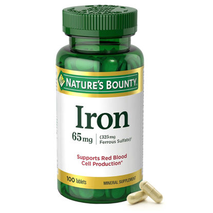 Picture of Nature's Bounty Iron 65mg, 325 mg Ferrous Sulfate, Cellular Energy Support, Promotes Normal Red Blood Cell Production, 100 Tablets