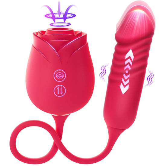 Picture of Vibrator Dildo Sex Toys for Women - MOOLIGIRL Rose Sex Toy with Thrusting G Spot Vibrators & 10 Sucking Modes for Clitoral Nipple Stimulation Anal Dildos Adult Sex Toys Games for Couples Sex Machine